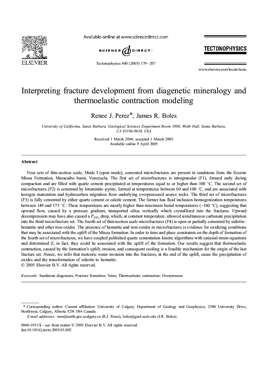 Interpreting fracture development from diagenetic mineralogy and thermoelastic contraction modeling