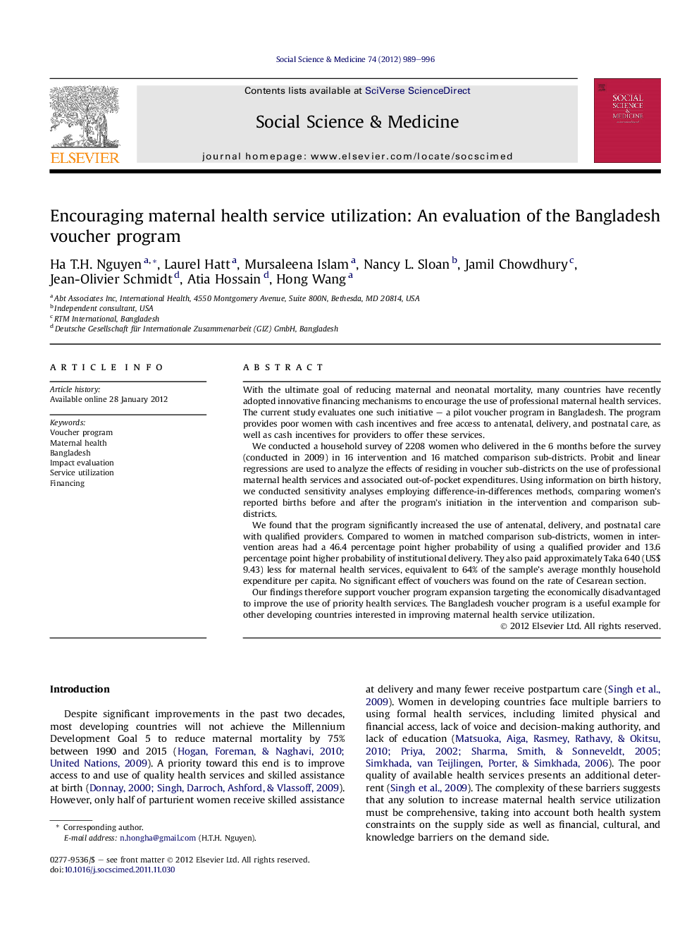 Encouraging maternal health service utilization: An evaluation of the Bangladesh voucher program