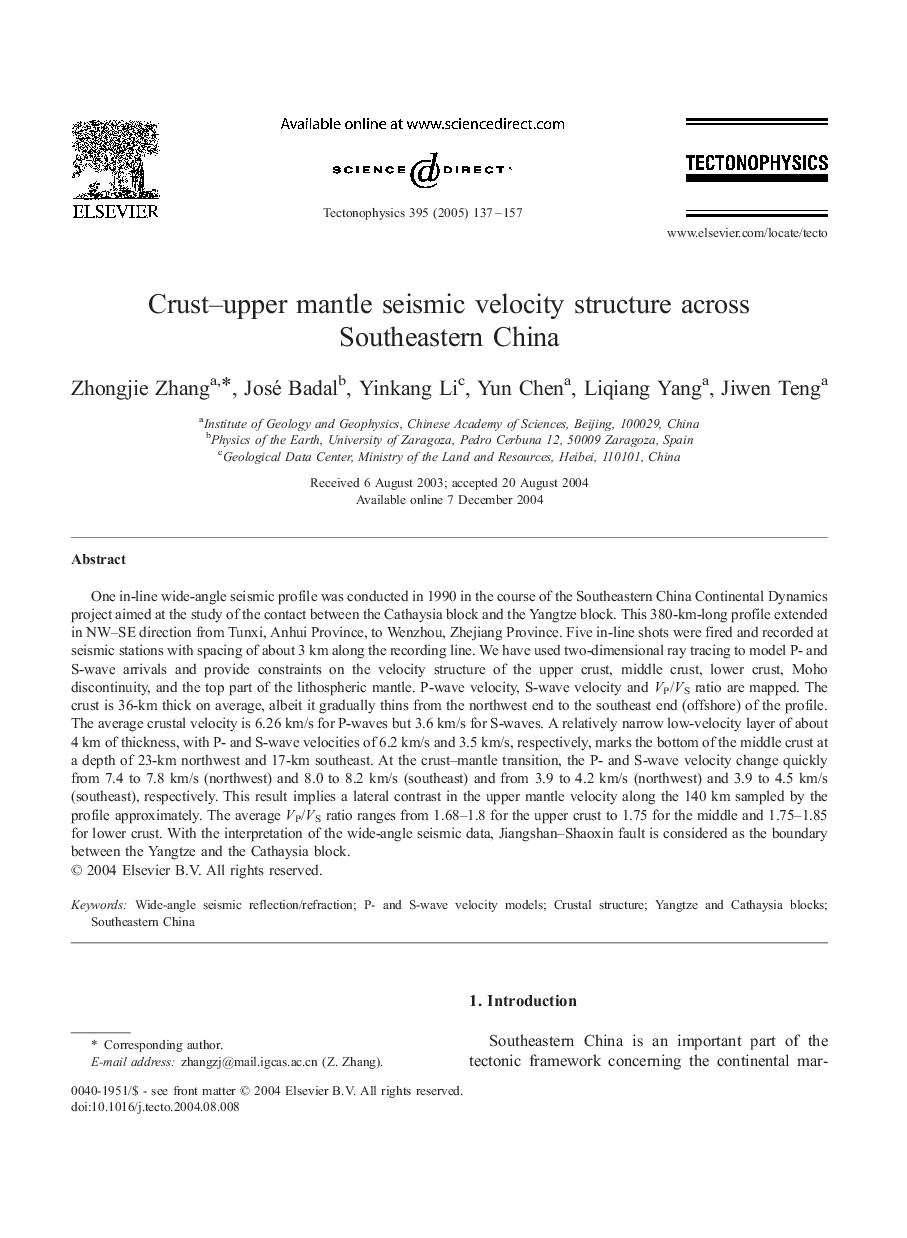 Crust-upper mantle seismic velocity structure across Southeastern China