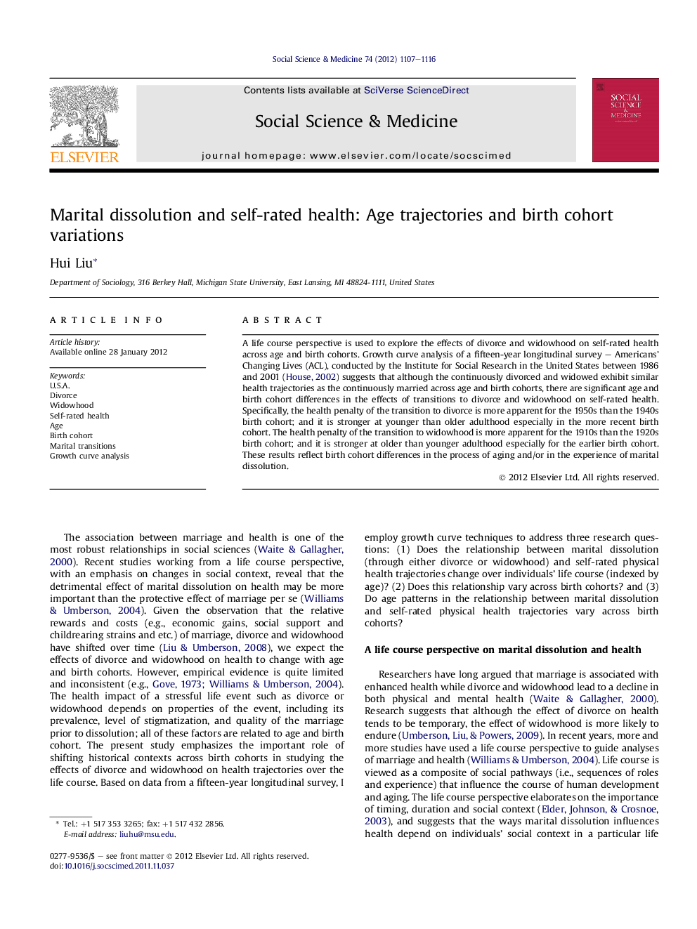 Marital dissolution and self-rated health: Age trajectories and birth cohort variations