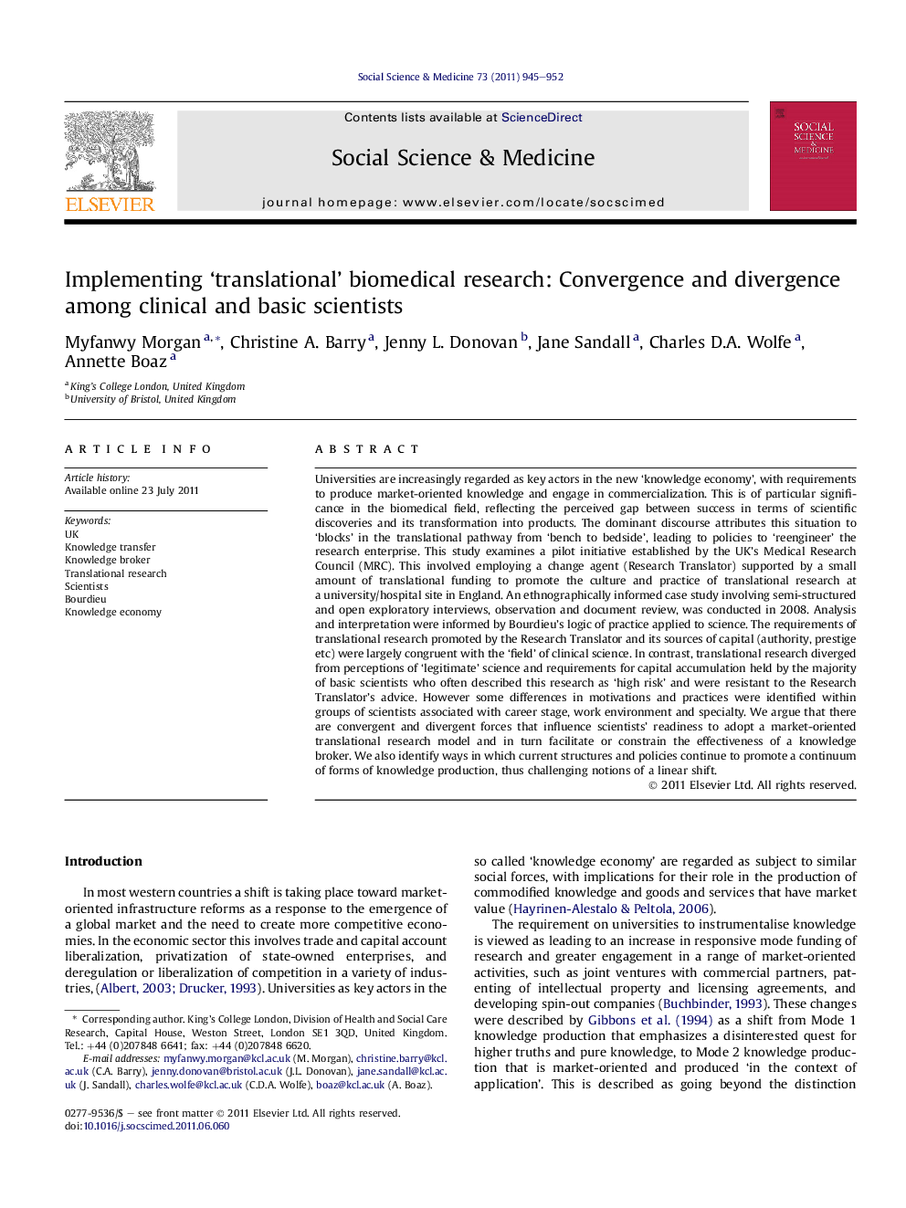 Implementing ‘translational’ biomedical research: Convergence and divergence among clinical and basic scientists