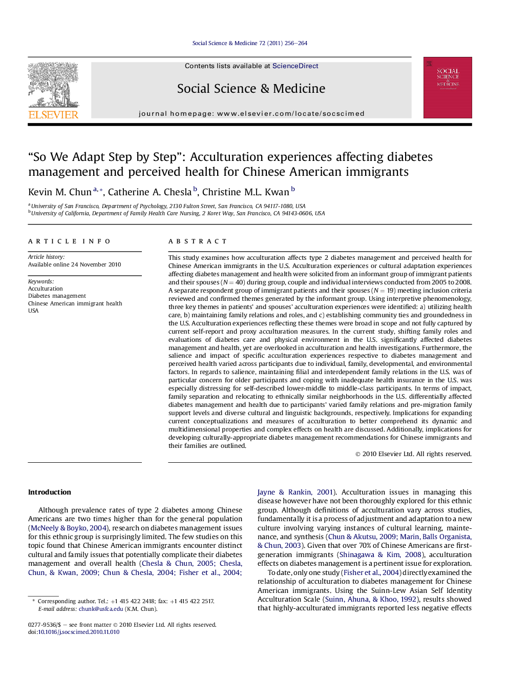 “So We Adapt Step by Step”: Acculturation experiences affecting diabetes management and perceived health for Chinese American immigrants