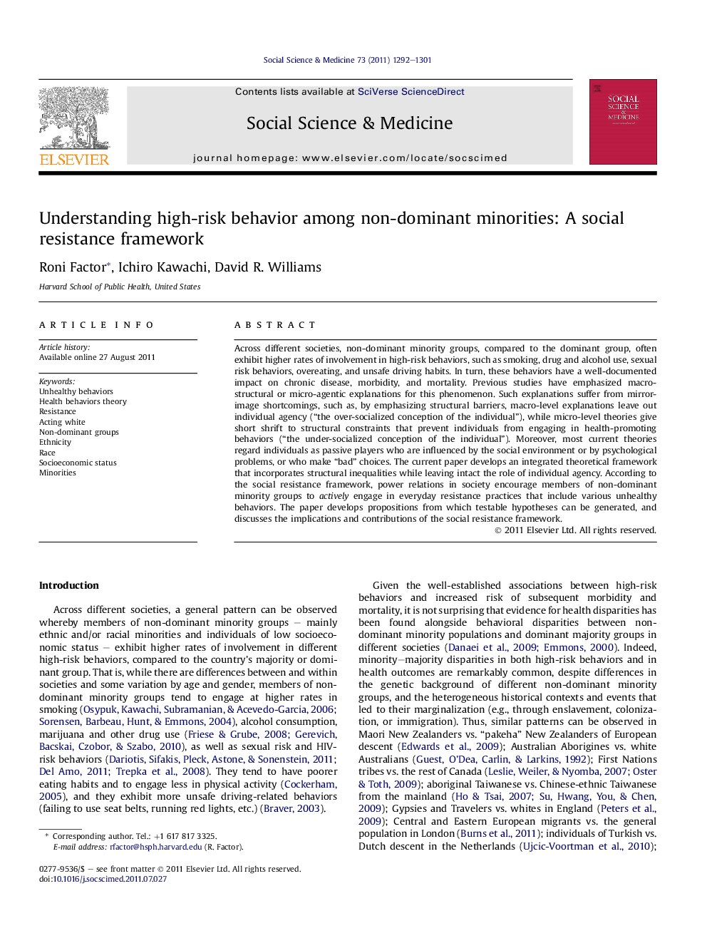 Understanding high-risk behavior among non-dominant minorities: A social resistance framework