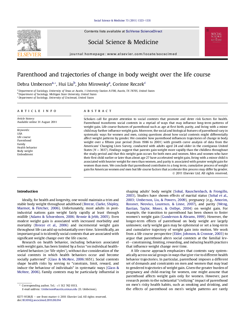 Parenthood and trajectories of change in body weight over the life course