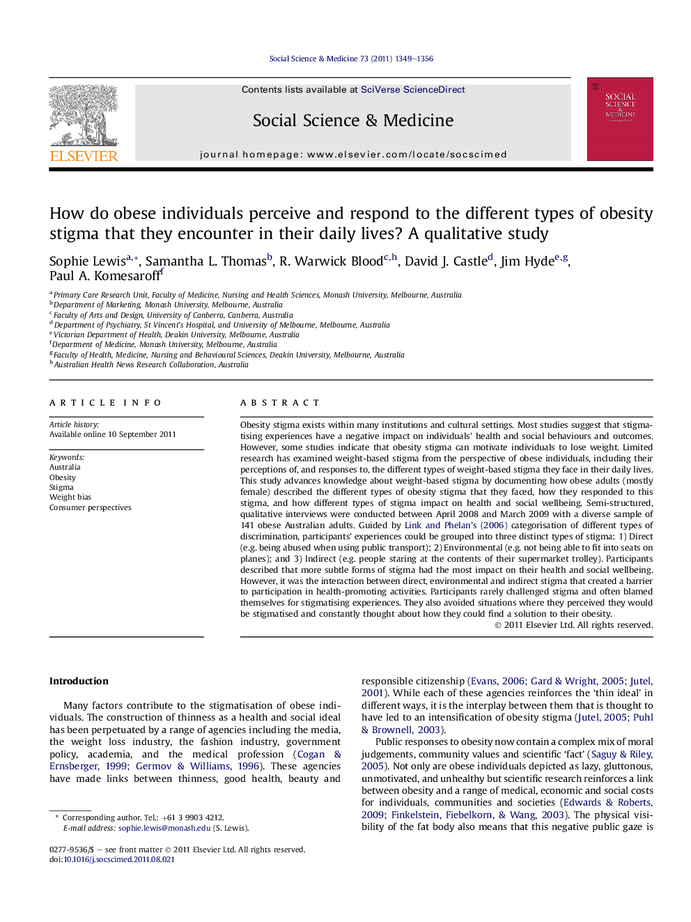 How do obese individuals perceive and respond to the different types of obesity stigma that they encounter in their daily lives? A qualitative study