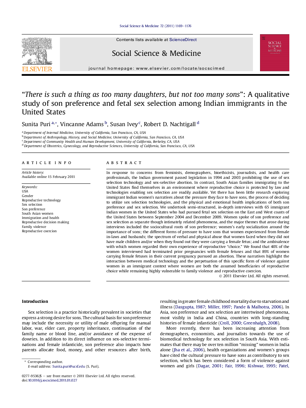 “There is such a thing as too many daughters, but not too many sons”: A qualitative study of son preference and fetal sex selection among Indian immigrants in the United States