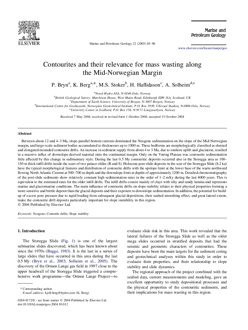 Contourites and their relevance for mass wasting along the Mid-Norwegian Margin