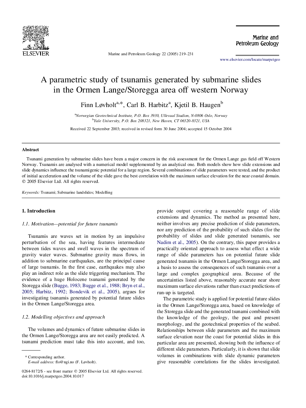 A parametric study of tsunamis generated by submarine slides in the Ormen Lange/Storegga area off western Norway