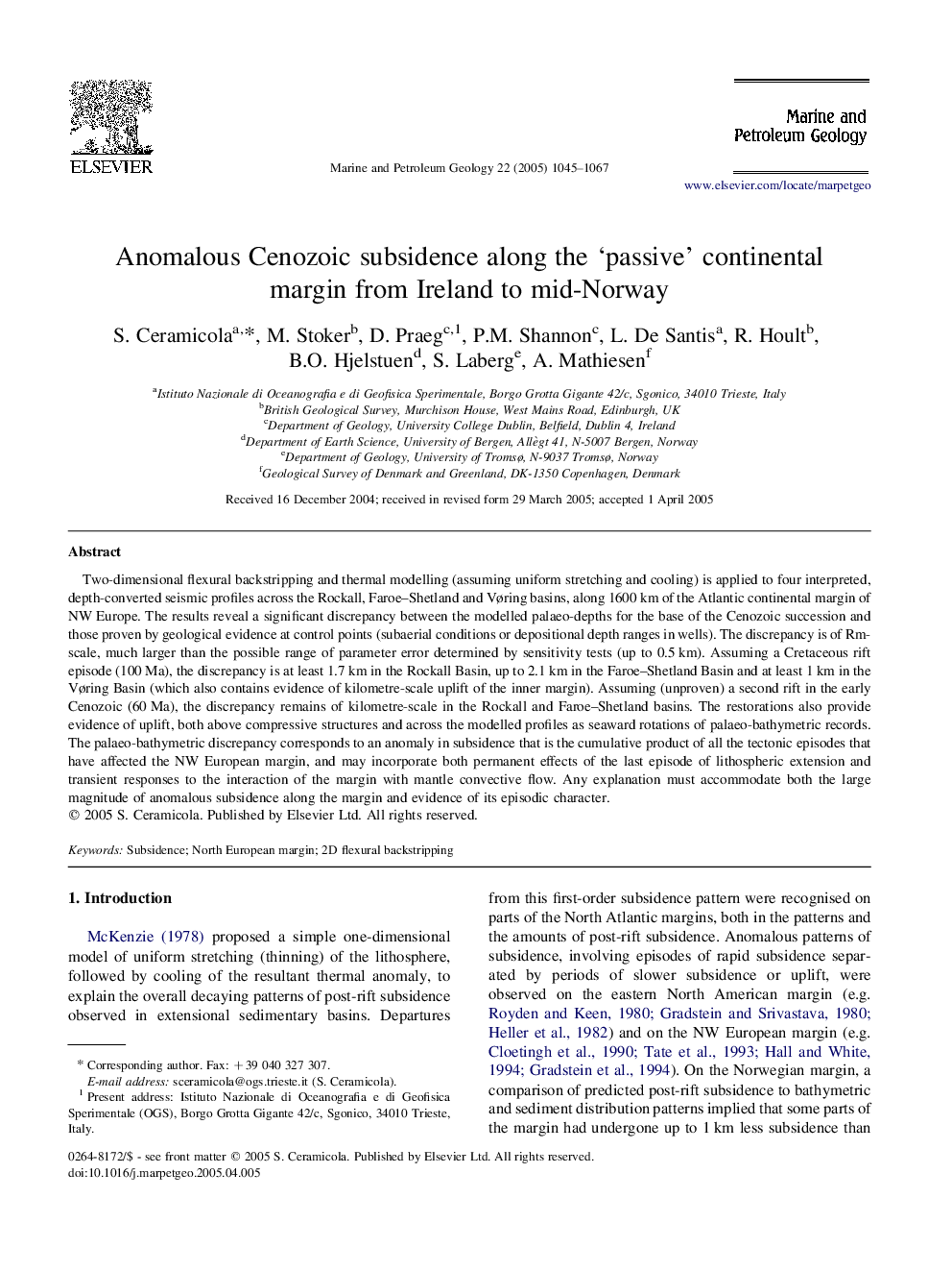 Anomalous Cenozoic subsidence along the 'passive' continental margin from Ireland to mid-Norway