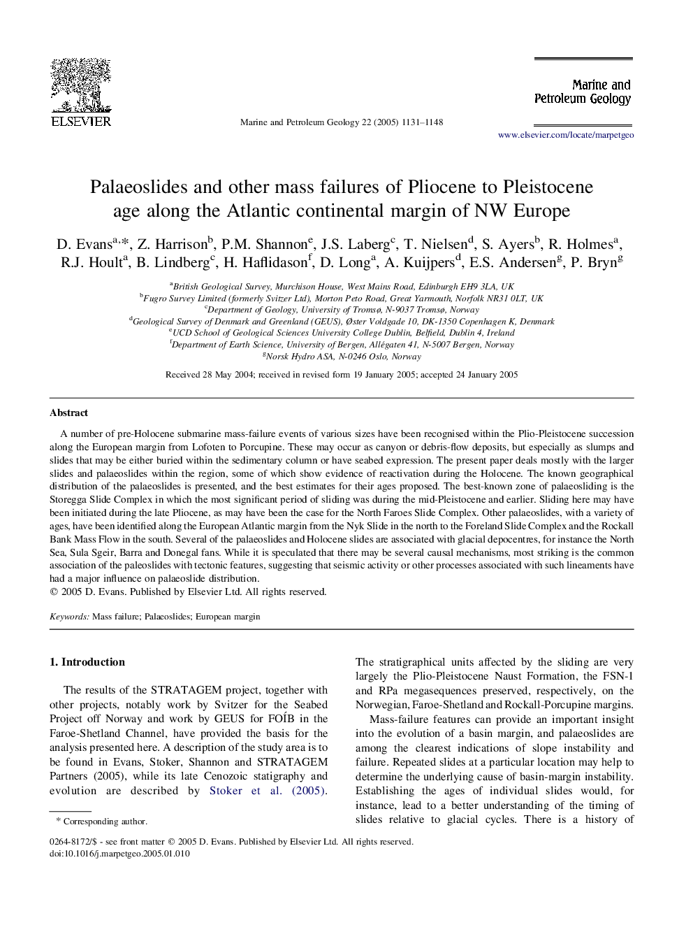 Palaeoslides and other mass failures of Pliocene to Pleistocene age along the Atlantic continental margin of NW Europe