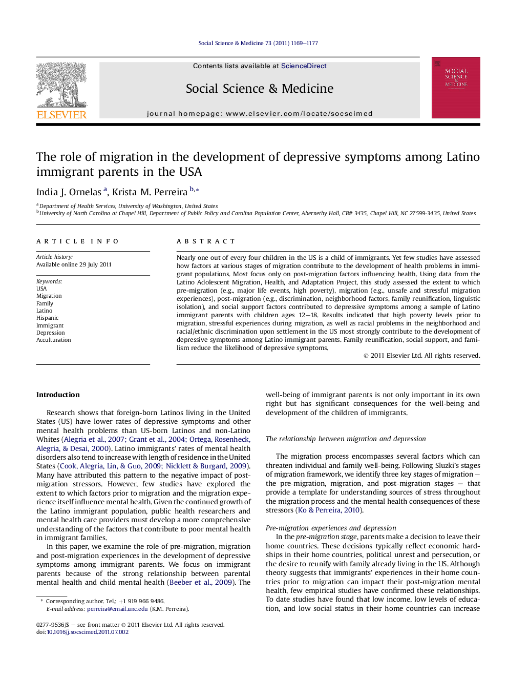 The role of migration in the development of depressive symptoms among Latino immigrant parents in the USA