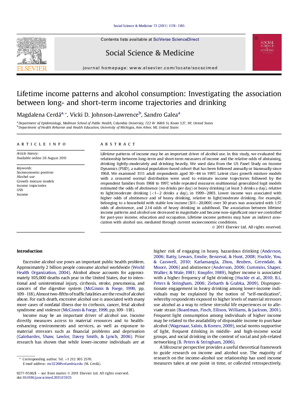 Lifetime income patterns and alcohol consumption: Investigating the association between long- and short-term income trajectories and drinking