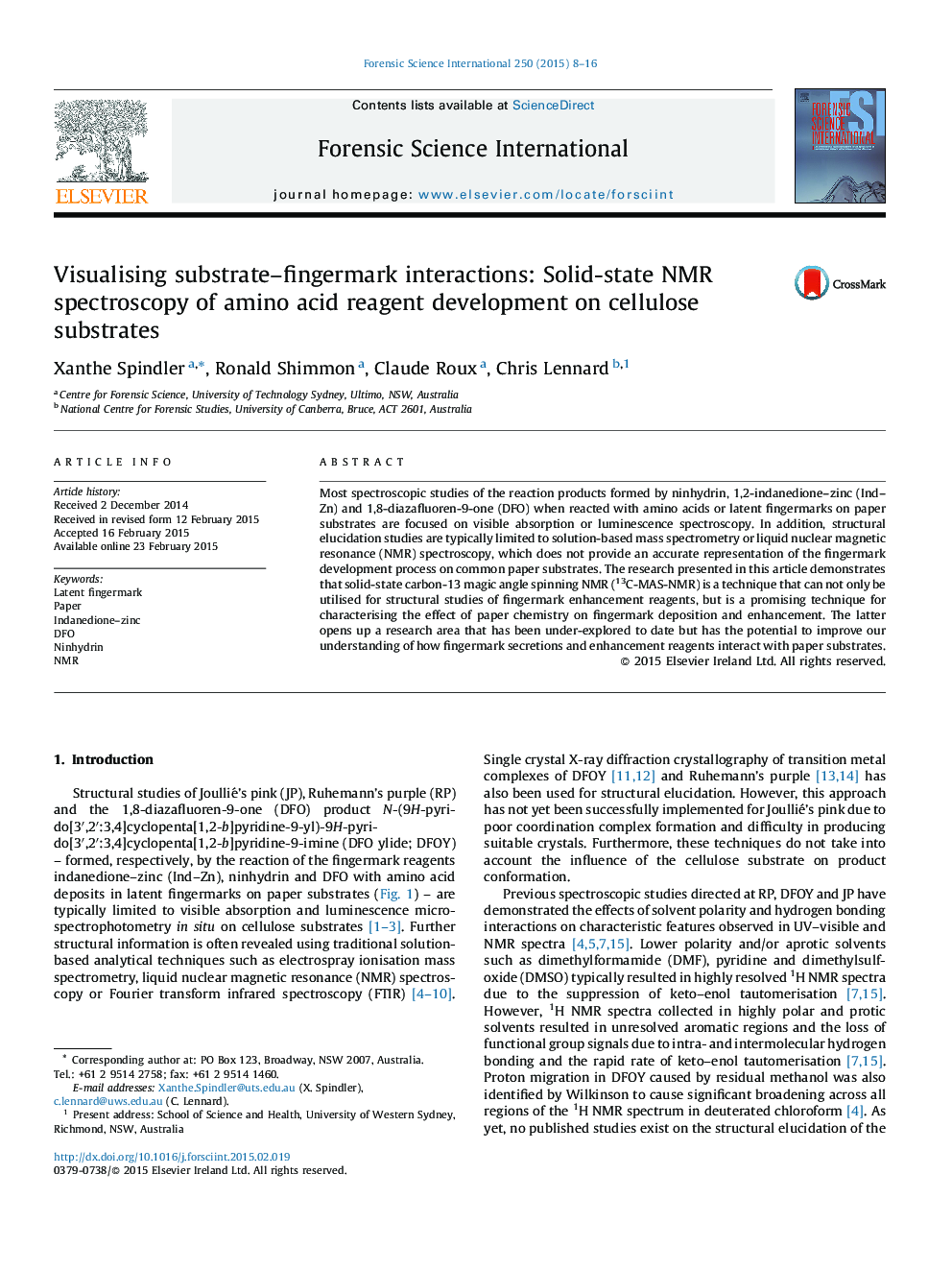 Visualising substrate–fingermark interactions: Solid-state NMR spectroscopy of amino acid reagent development on cellulose substrates