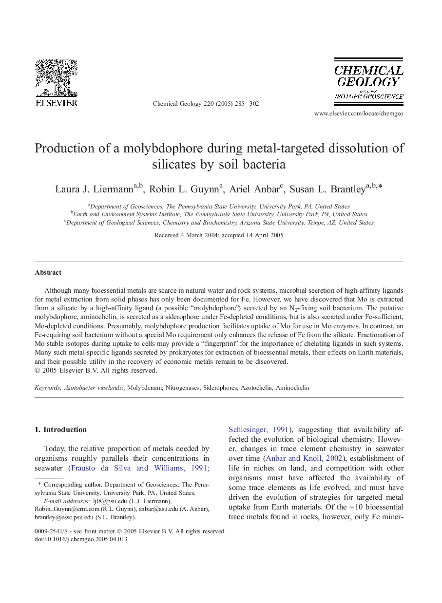 Production of a molybdophore during metal-targeted dissolution of silicates by soil bacteria