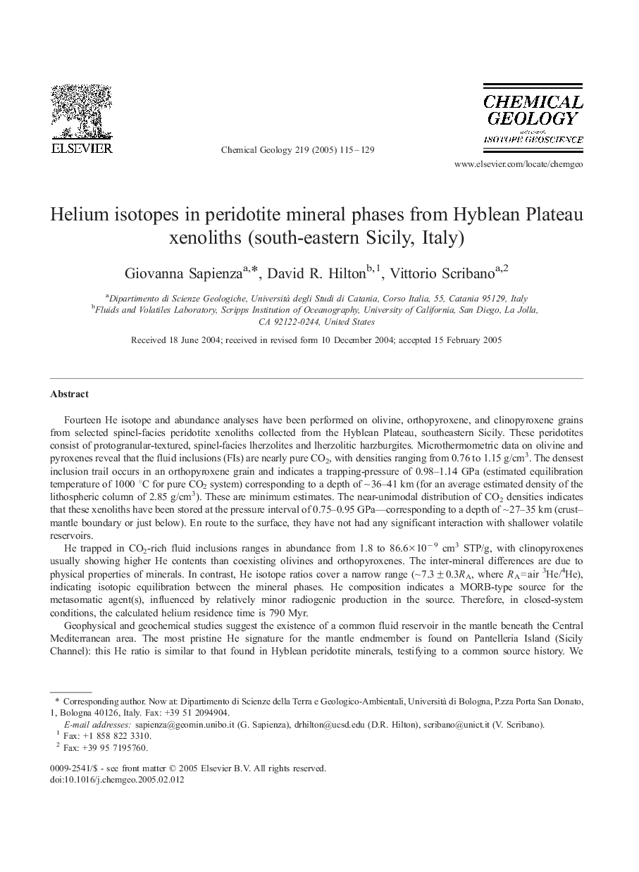 Helium isotopes in peridotite mineral phases from Hyblean Plateau xenoliths (south-eastern Sicily, Italy)