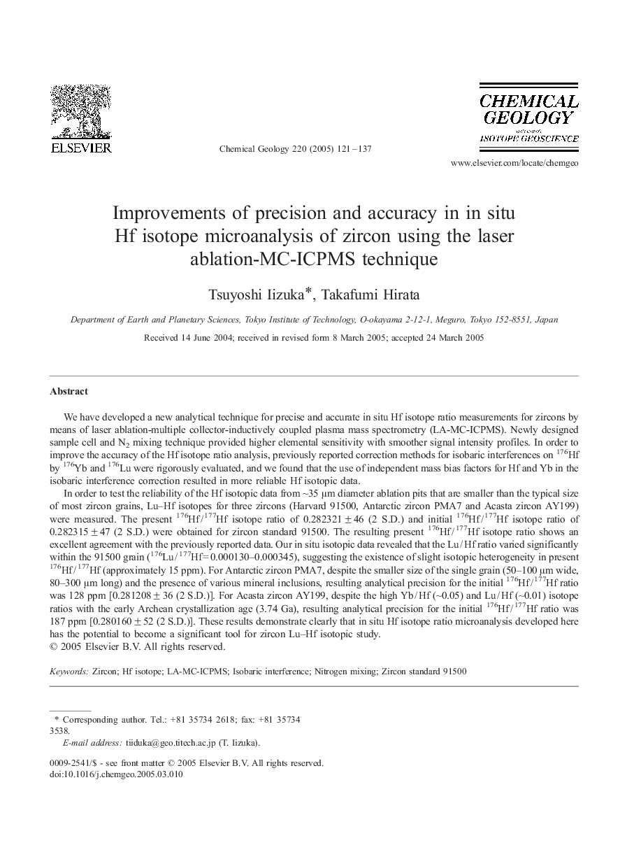 Improvements of precision and accuracy in in situ Hf isotope microanalysis of zircon using the laser ablation-MC-ICPMS technique