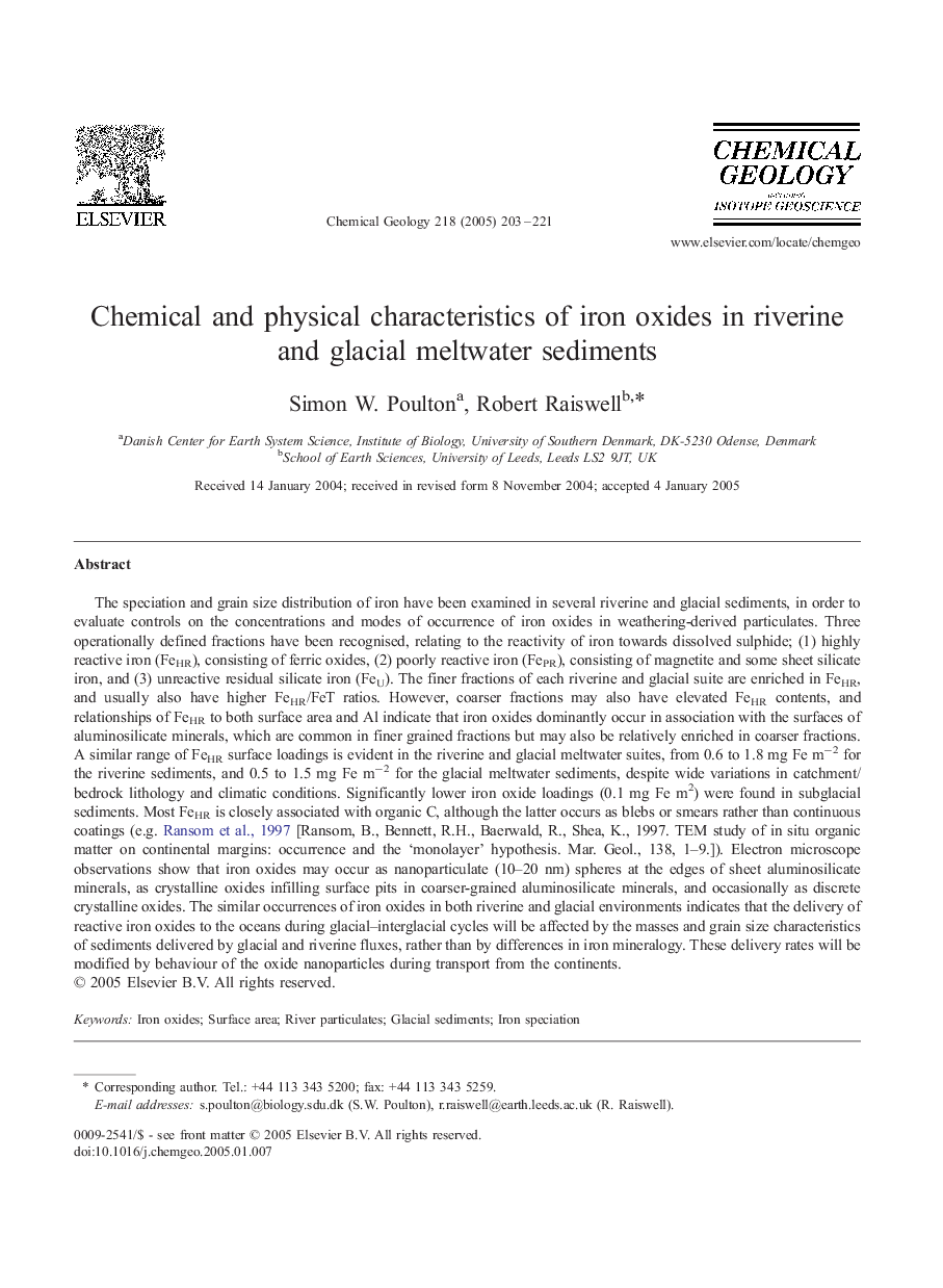 Chemical and physical characteristics of iron oxides in riverine and glacial meltwater sediments