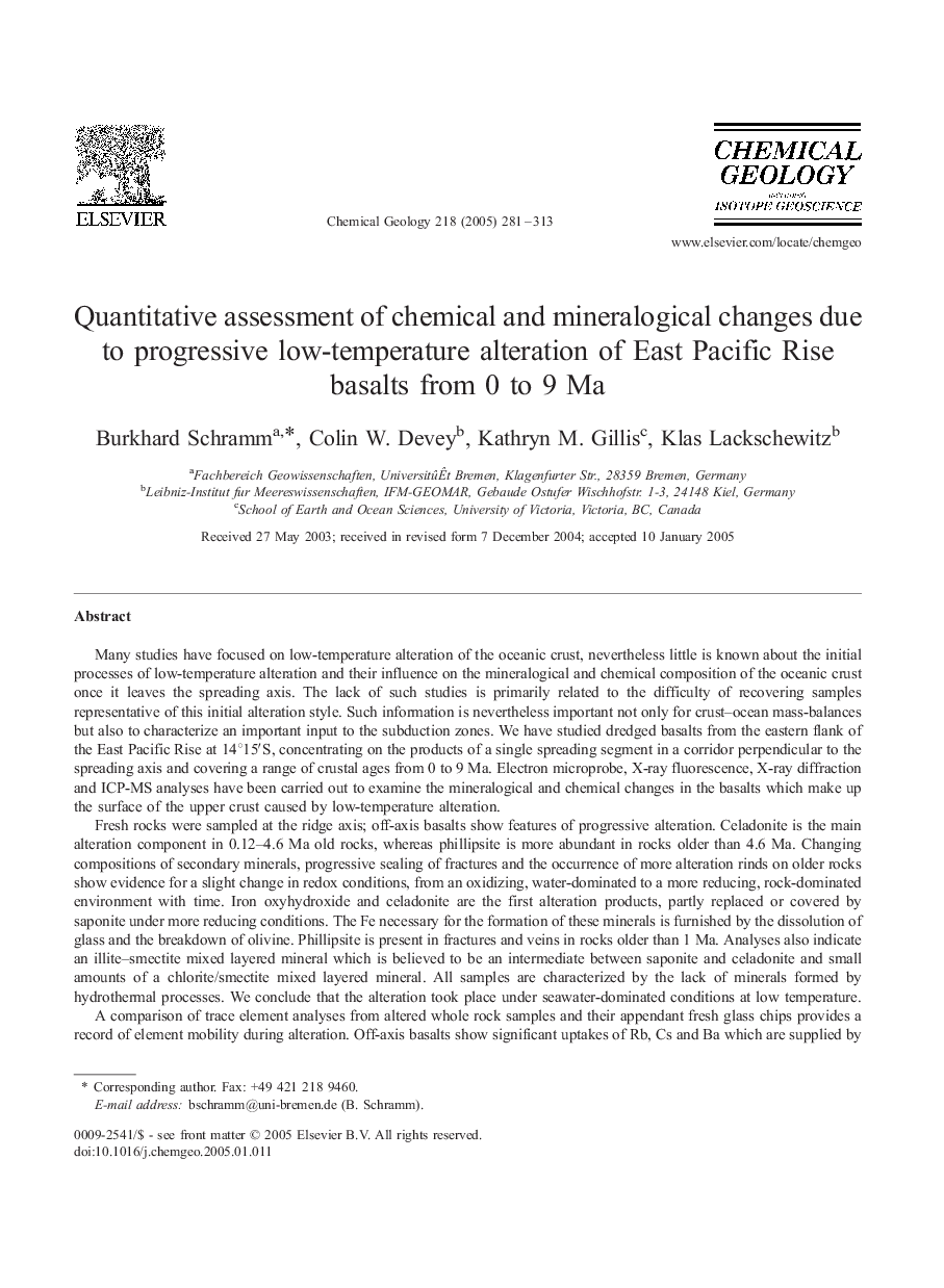 Quantitative assessment of chemical and mineralogical changes due to progressive low-temperature alteration of East Pacific Rise basalts from 0 to 9 Ma