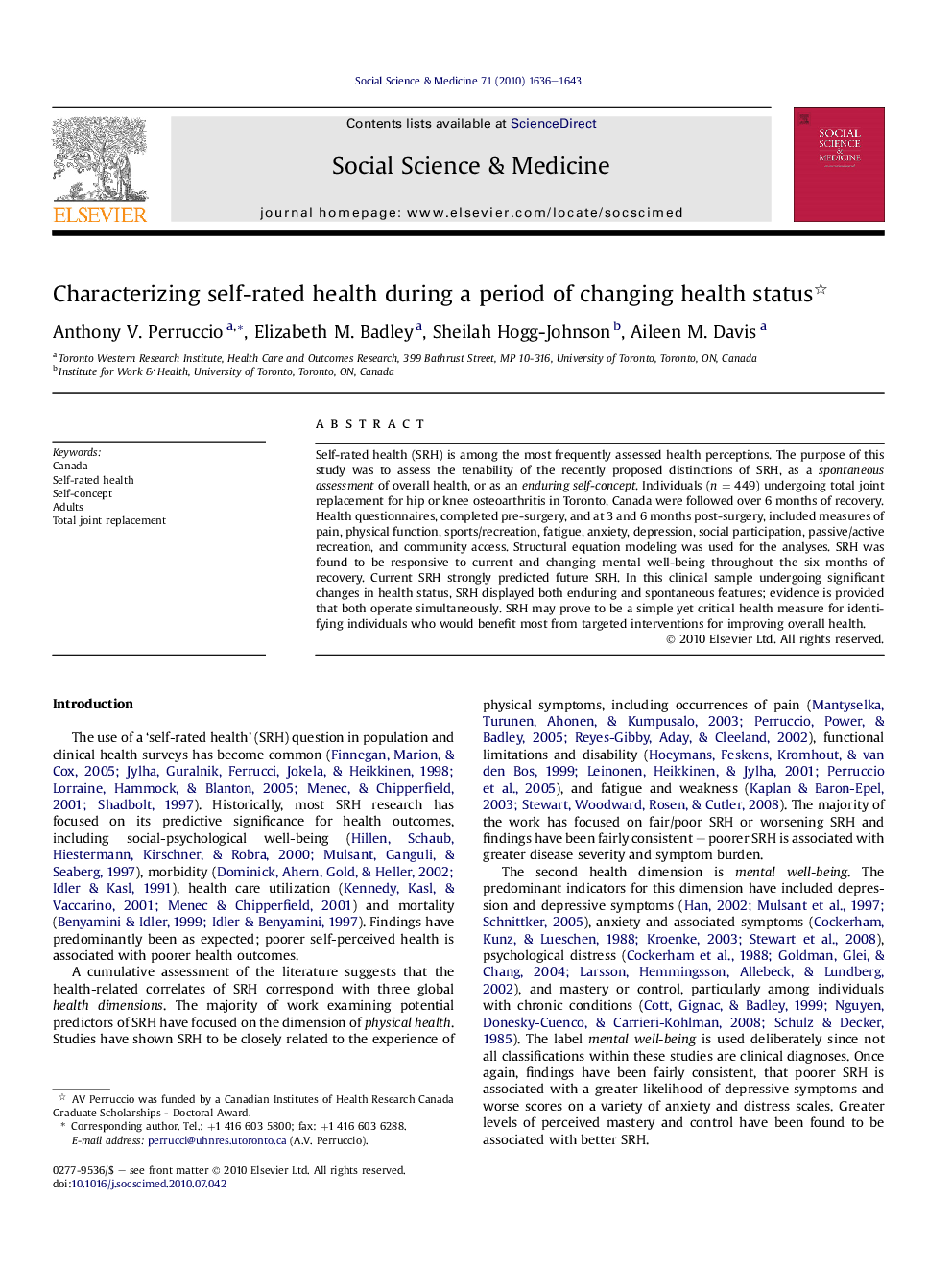 Characterizing self-rated health during a period of changing health status 