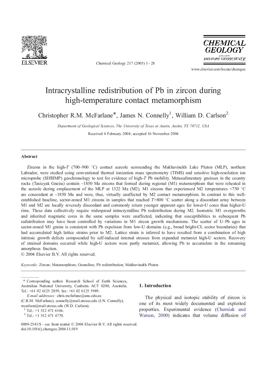 Intracrystalline redistribution of Pb in zircon during high-temperature contact metamorphism