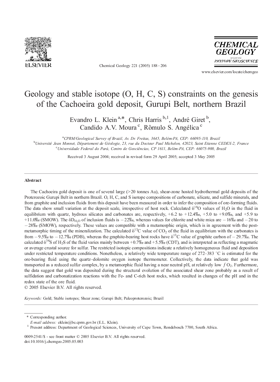 Geology and stable isotope (O, H, C, S) constraints on the genesis of the Cachoeira gold deposit, Gurupi Belt, northern Brazil