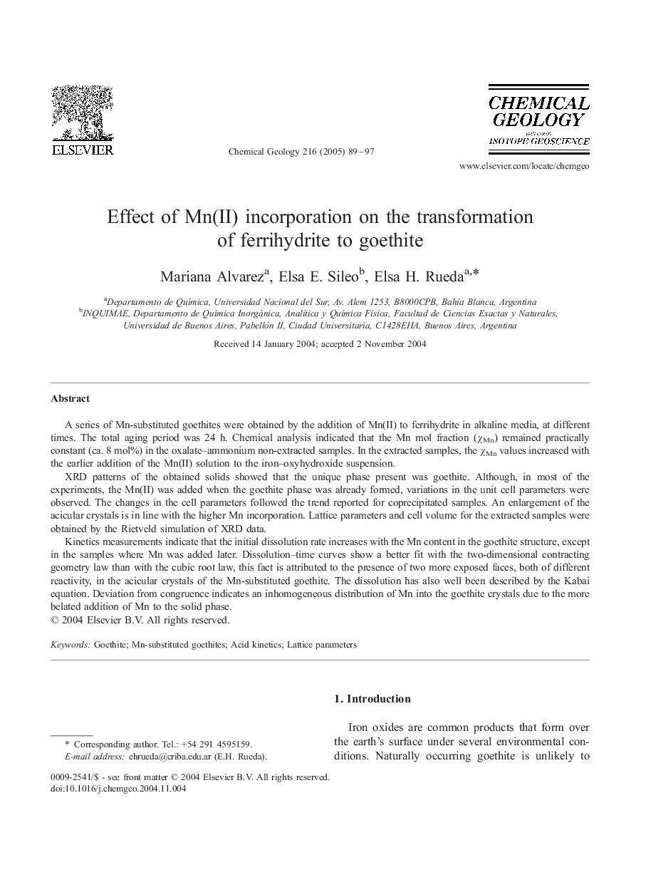 Effect of Mn(II) incorporation on the transformation of ferrihydrite to goethite