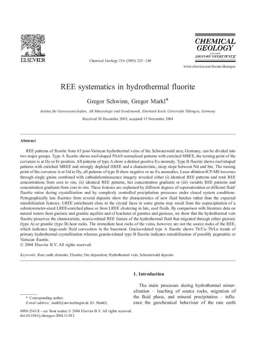 REE systematics in hydrothermal fluorite