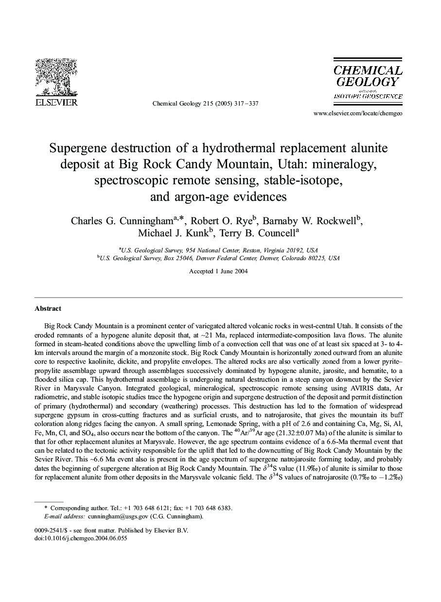 Supergene destruction of a hydrothermal replacement alunite deposit at Big Rock Candy Mountain, Utah: mineralogy, spectroscopic remote sensing, stable-isotope, and argon-age evidences