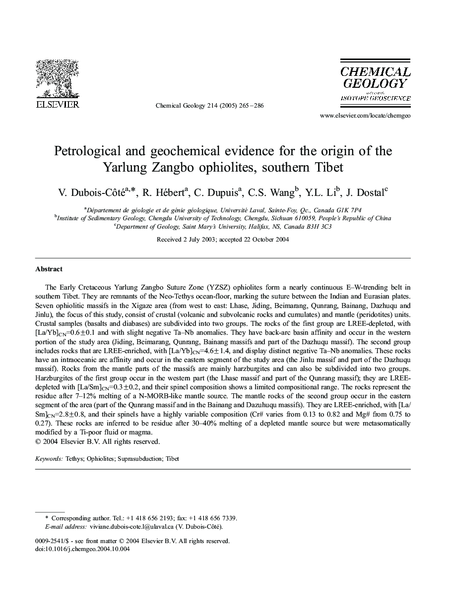 Petrological and geochemical evidence for the origin of the Yarlung Zangbo ophiolites, southern Tibet