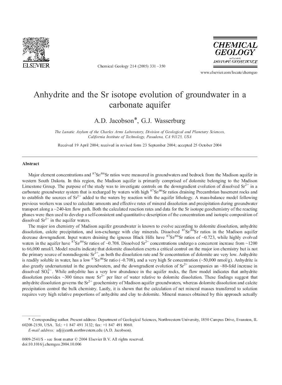 Anhydrite and the Sr isotope evolution of groundwater in a carbonate aquifer