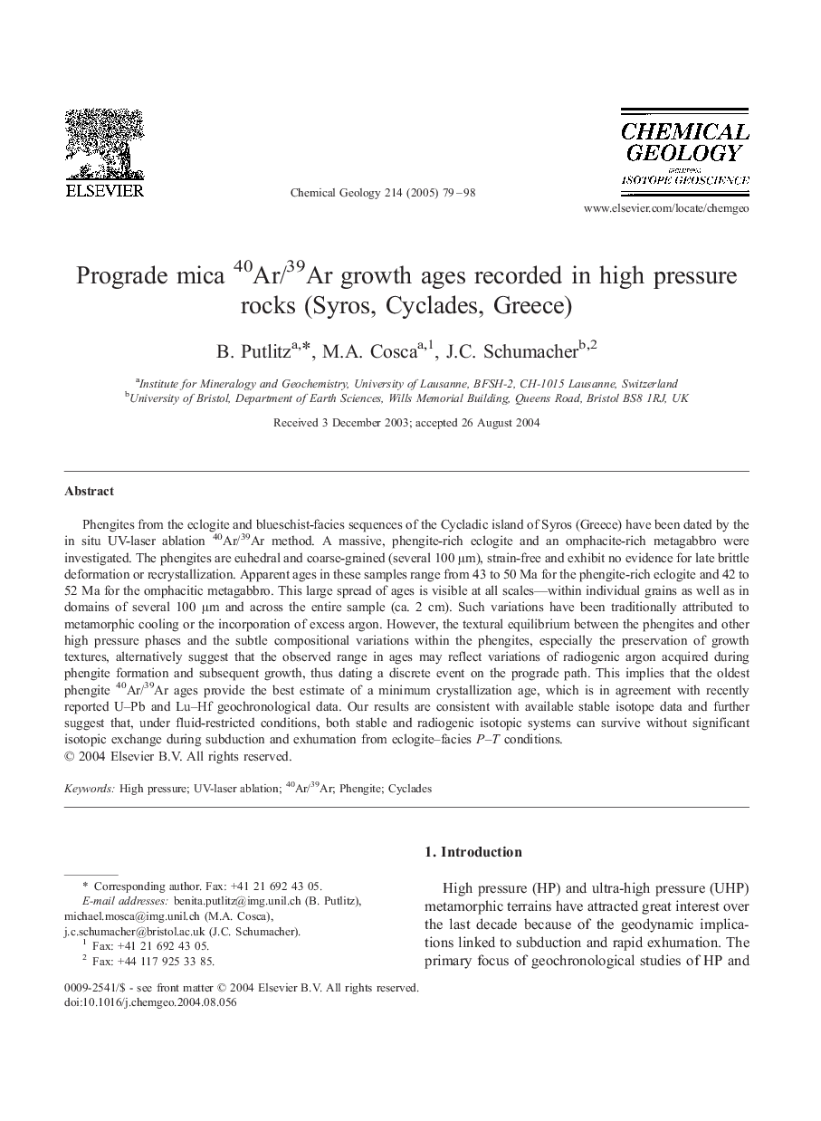 Prograde mica 40Ar/39Ar growth ages recorded in high pressure rocks (Syros, Cyclades, Greece)