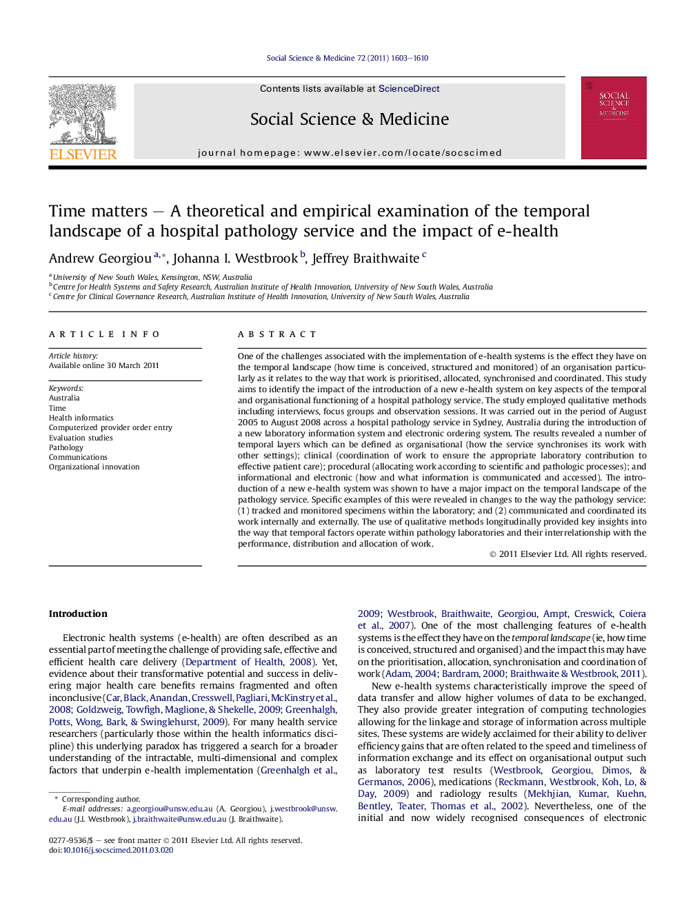 Time matters – A theoretical and empirical examination of the temporal landscape of a hospital pathology service and the impact of e-health