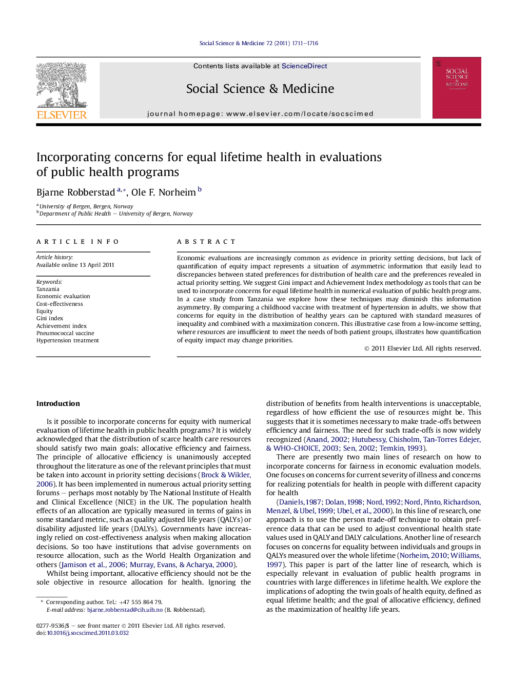 Incorporating concerns for equal lifetime health in evaluations of public health programs