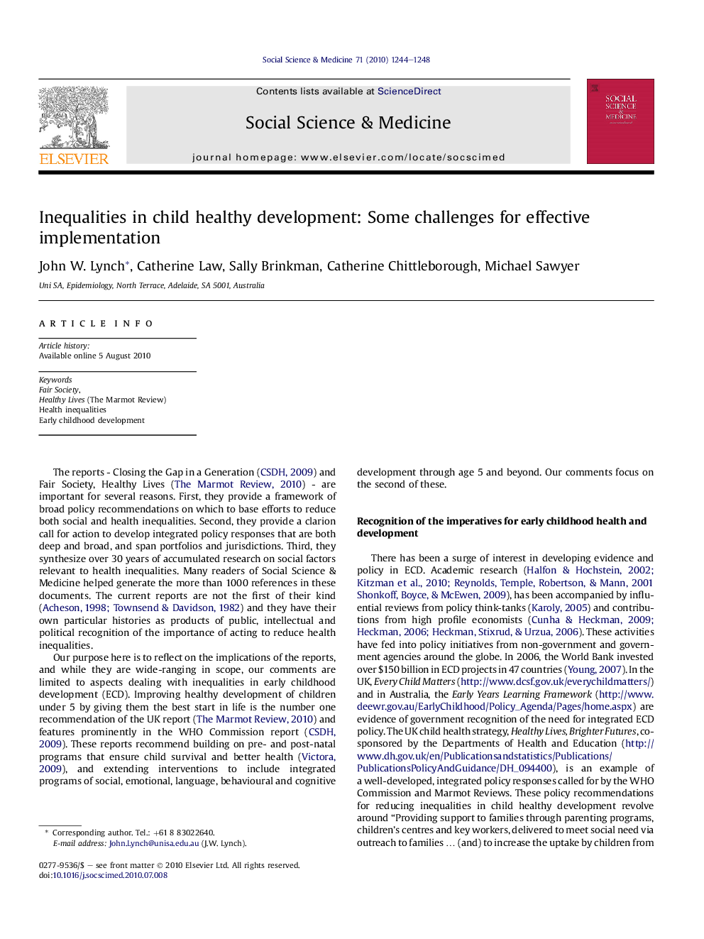 Inequalities in child healthy development: Some challenges for effective implementation