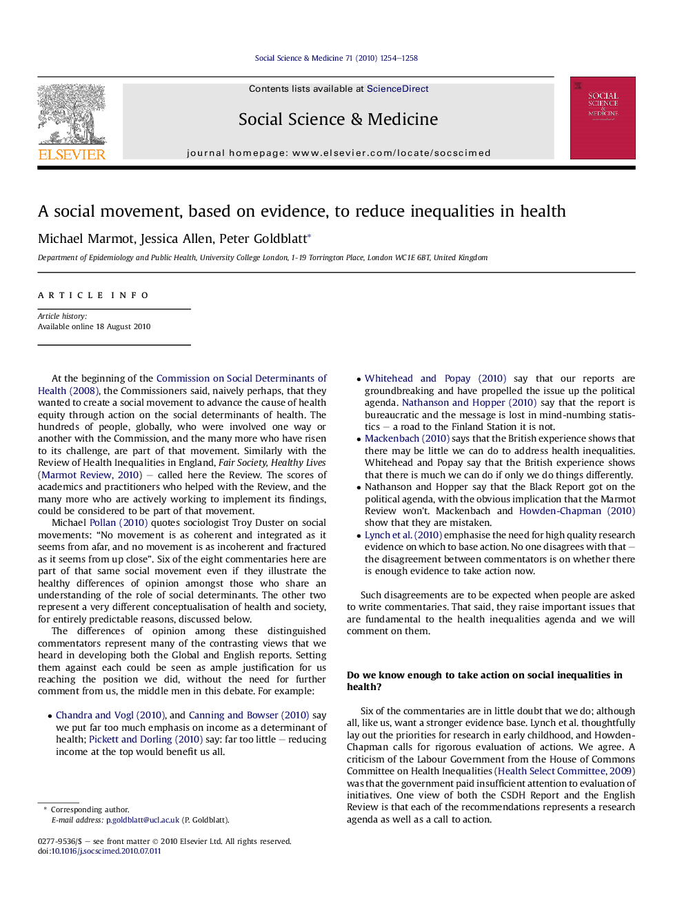 A social movement, based on evidence, to reduce inequalities in health