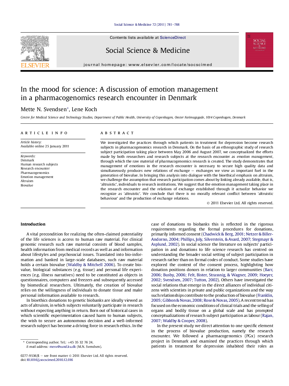 In the mood for science: A discussion of emotion management in a pharmacogenomics research encounter in Denmark