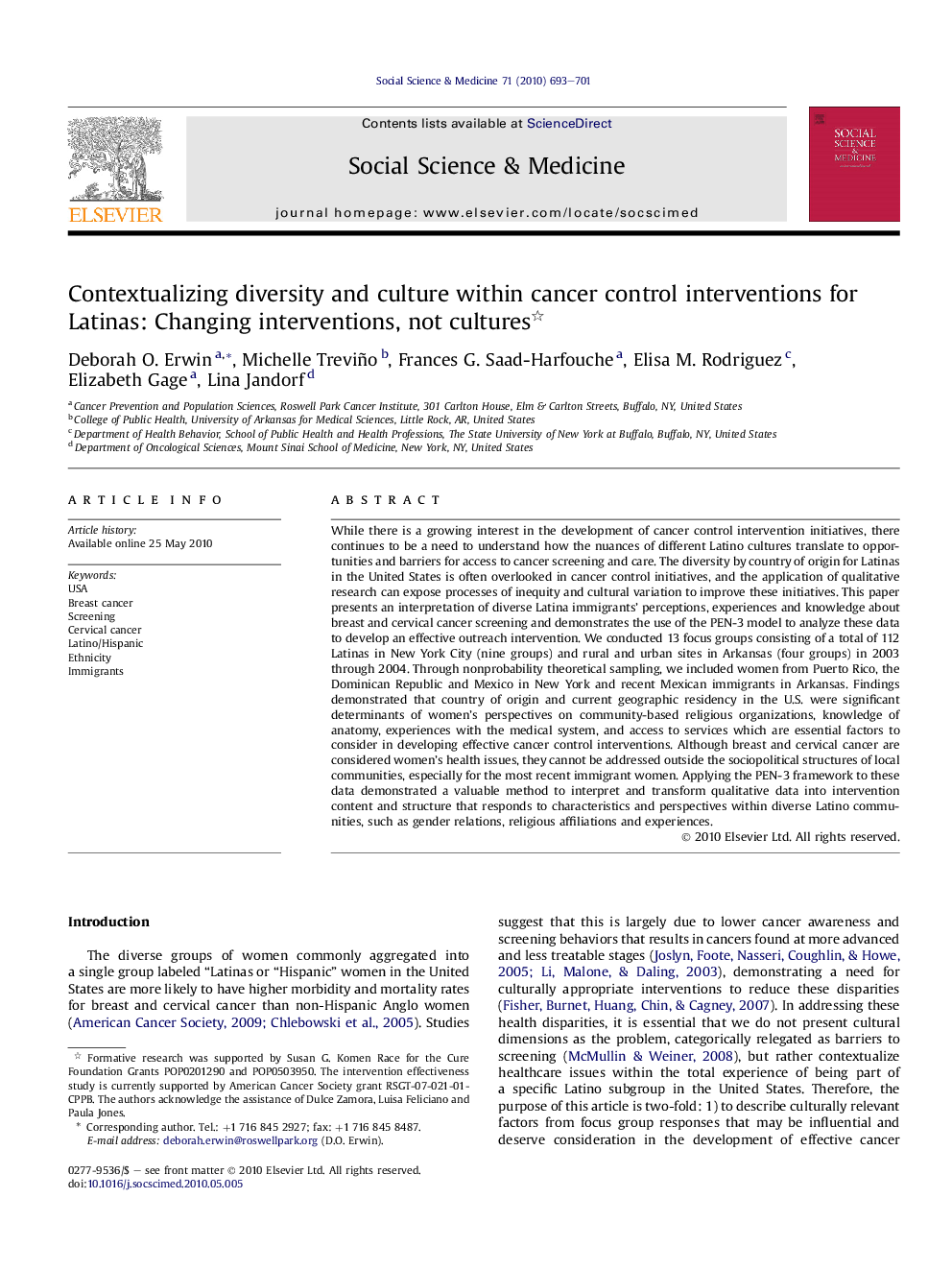 Contextualizing diversity and culture within cancer control interventions for Latinas: Changing interventions, not cultures 