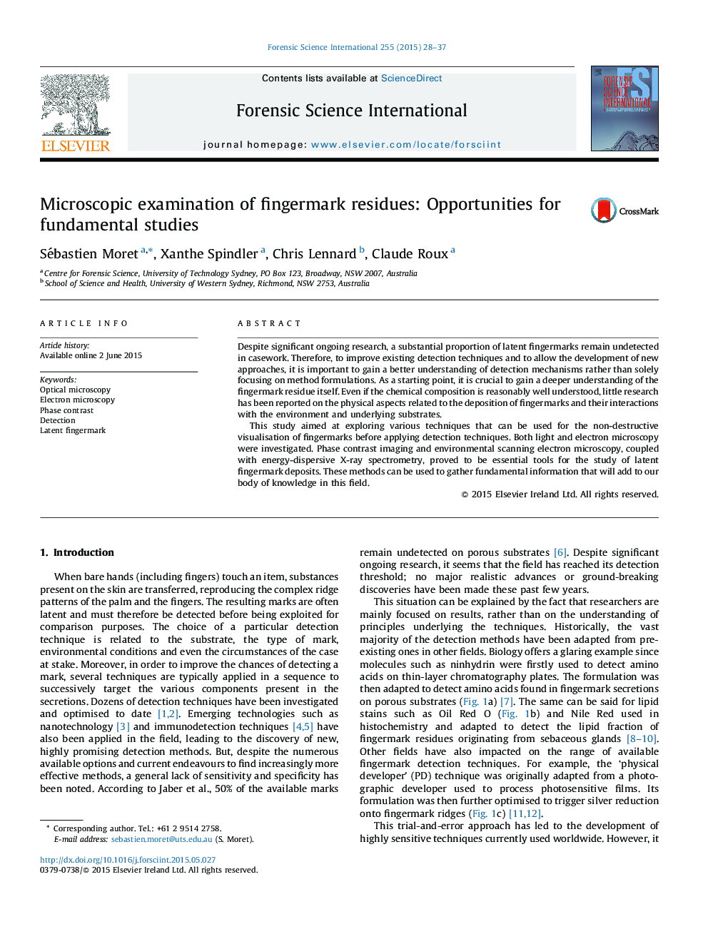 Microscopic examination of fingermark residues: Opportunities for fundamental studies