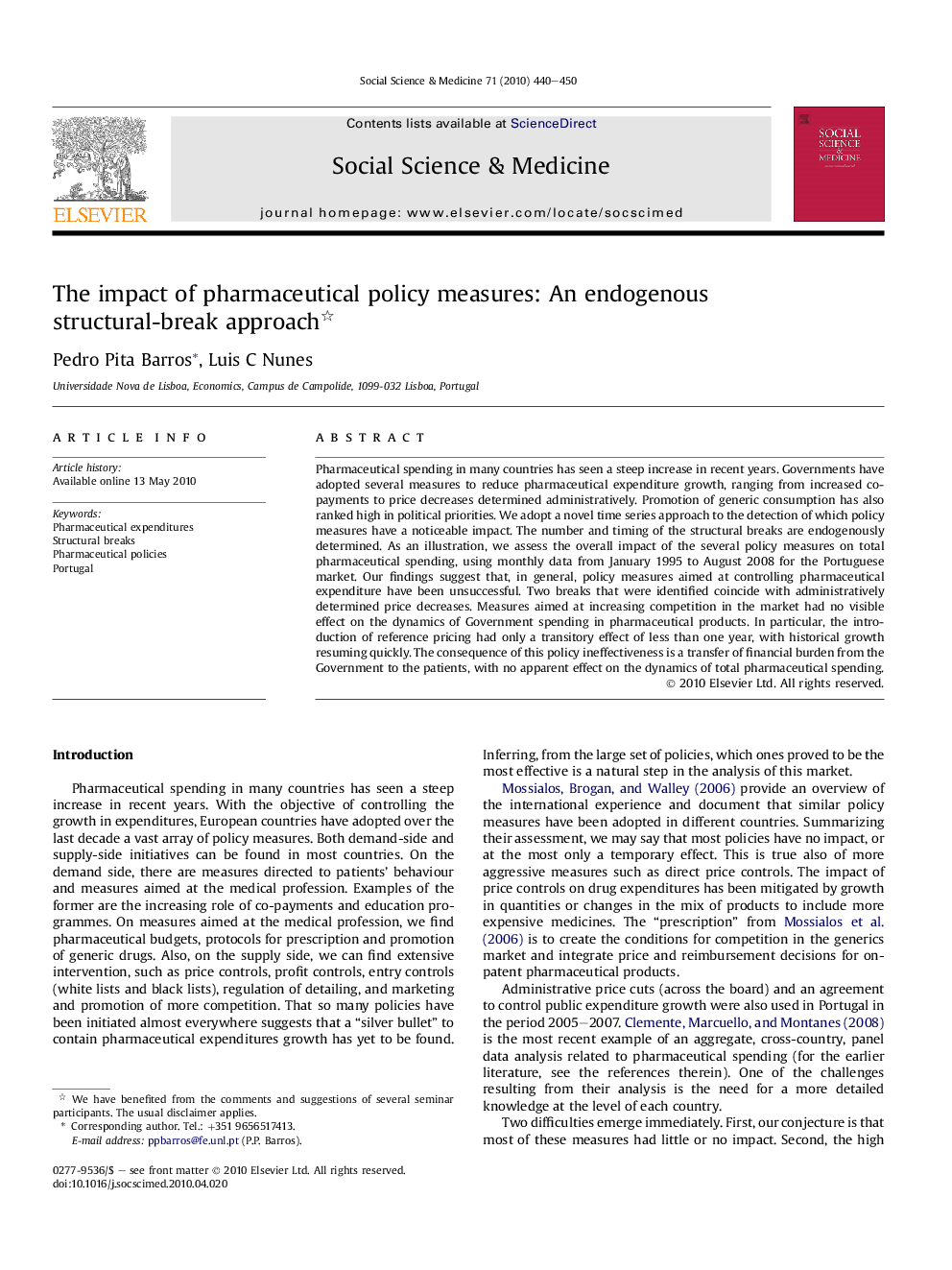 The impact of pharmaceutical policy measures: An endogenous structural-break approach 