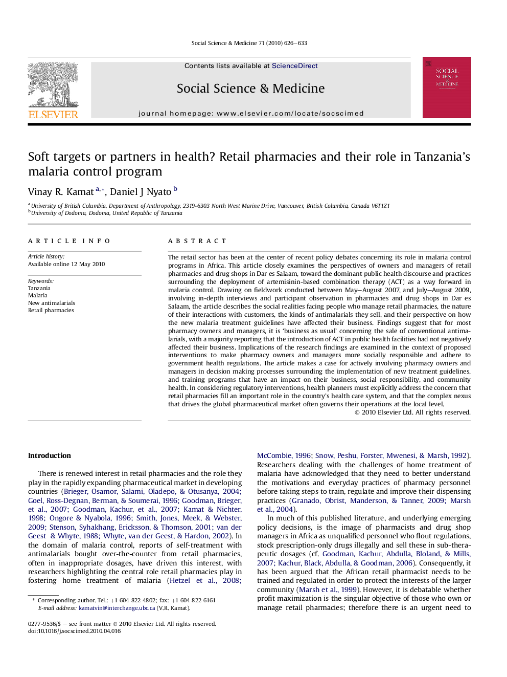 Soft targets or partners in health? Retail pharmacies and their role in Tanzania’s malaria control program