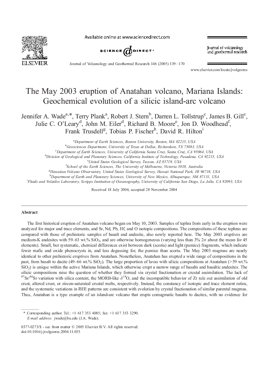 The May 2003 eruption of Anatahan volcano, Mariana Islands: Geochemical evolution of a silicic island-arc volcano
