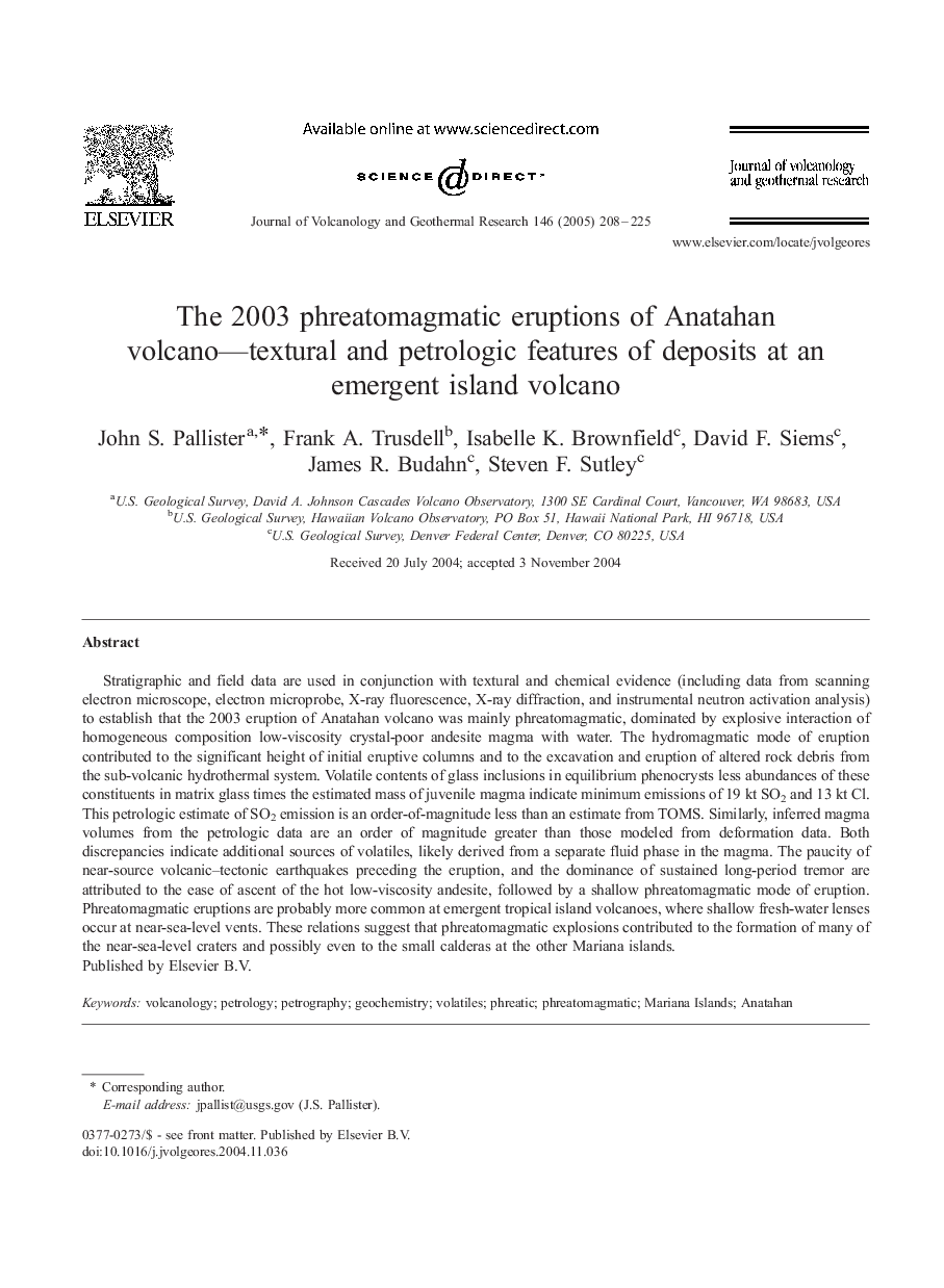 The 2003 phreatomagmatic eruptions of Anatahan volcano-textural and petrologic features of deposits at an emergent island volcano