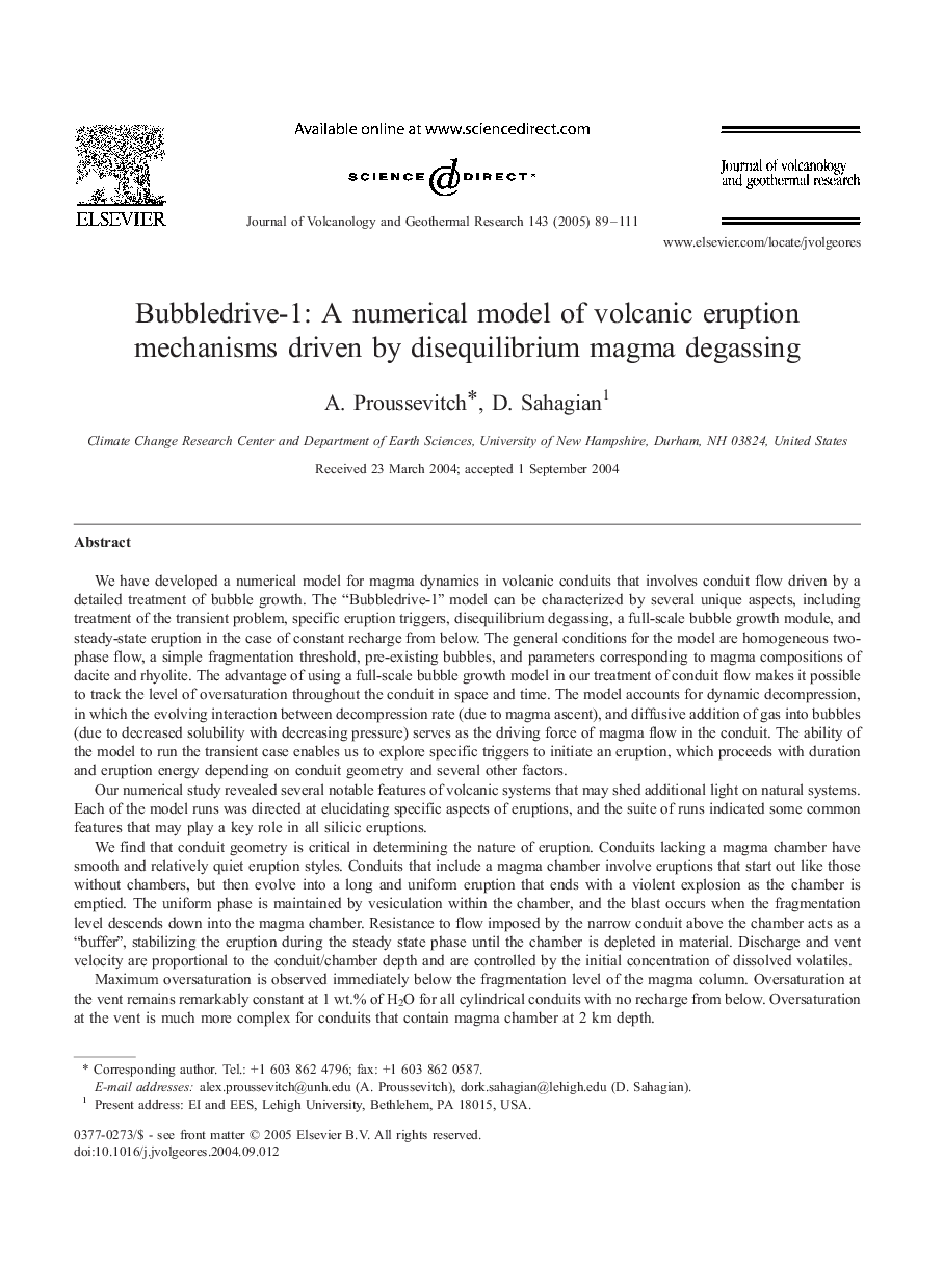 Bubbledrive-1: A numerical model of volcanic eruption mechanisms driven by disequilibrium magma degassing