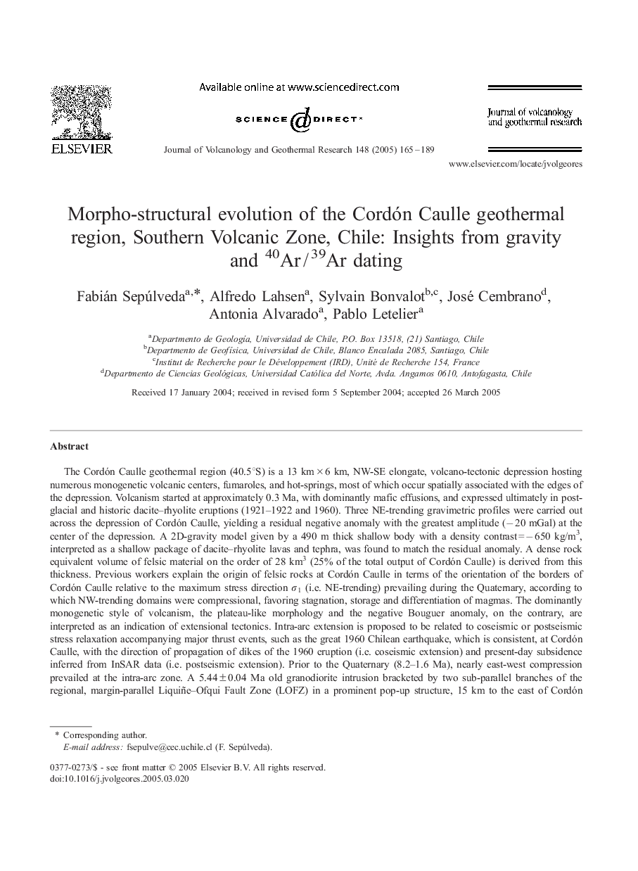 Morpho-structural evolution of the Cordón Caulle geothermal region, Southern Volcanic Zone, Chile: Insights from gravity and 40ArÂ /Â 39Ar dating