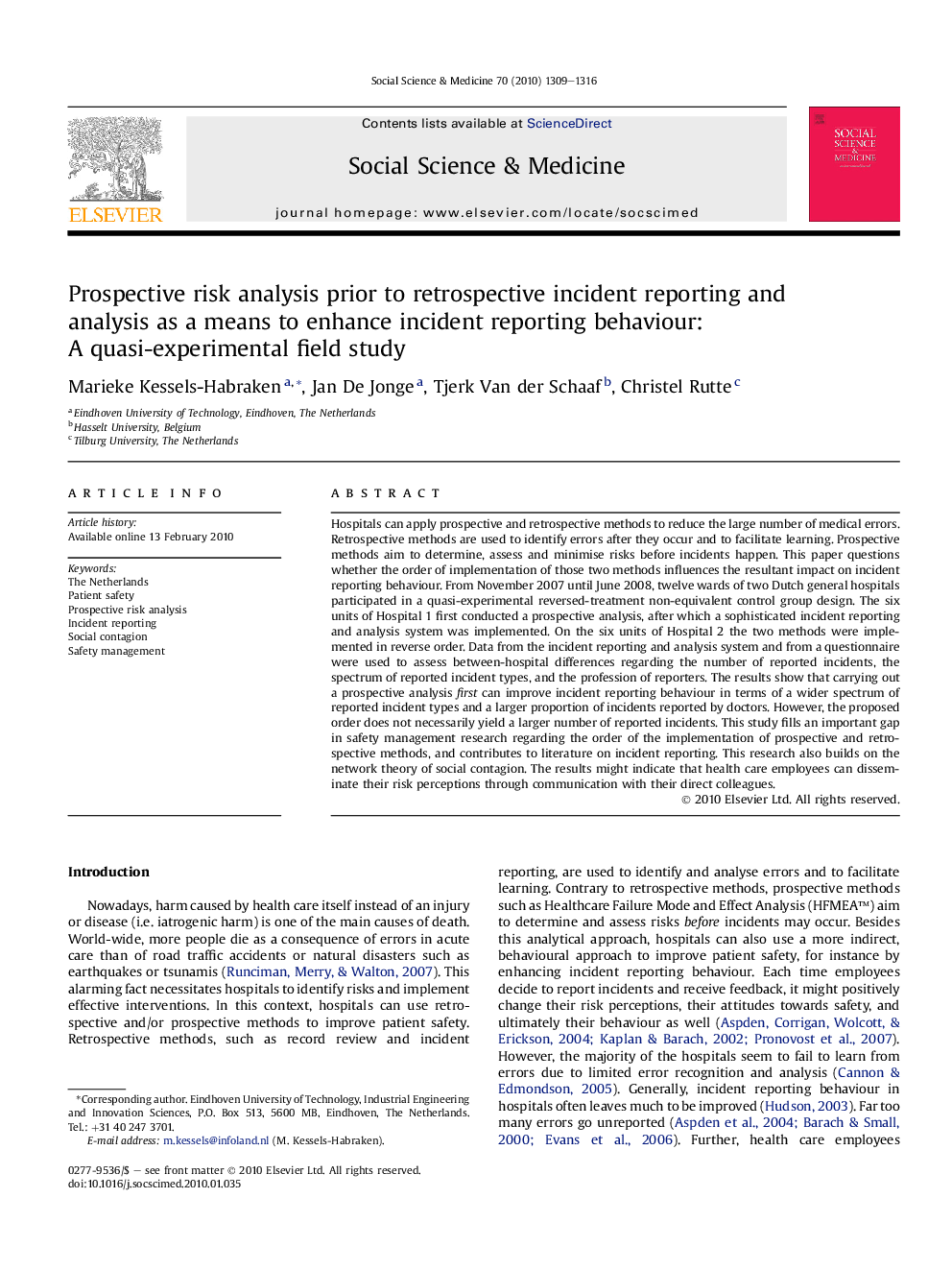 Prospective risk analysis prior to retrospective incident reporting and analysis as a means to enhance incident reporting behaviour: A quasi-experimental field study