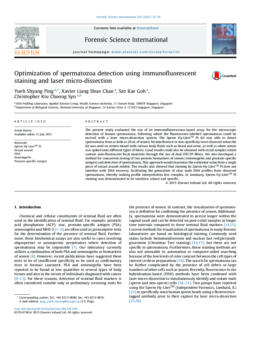 Optimization of spermatozoa detection using immunofluorescent staining and laser micro-dissection