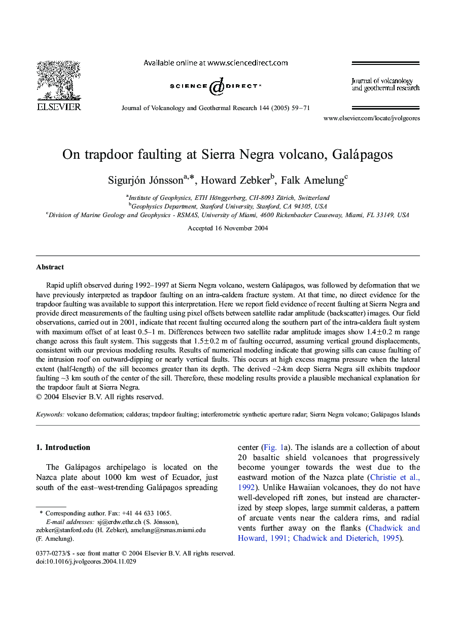 On trapdoor faulting at Sierra Negra volcano, Galápagos