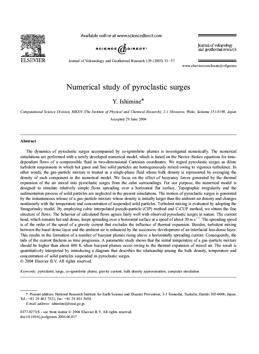 Numerical study of pyroclastic surges