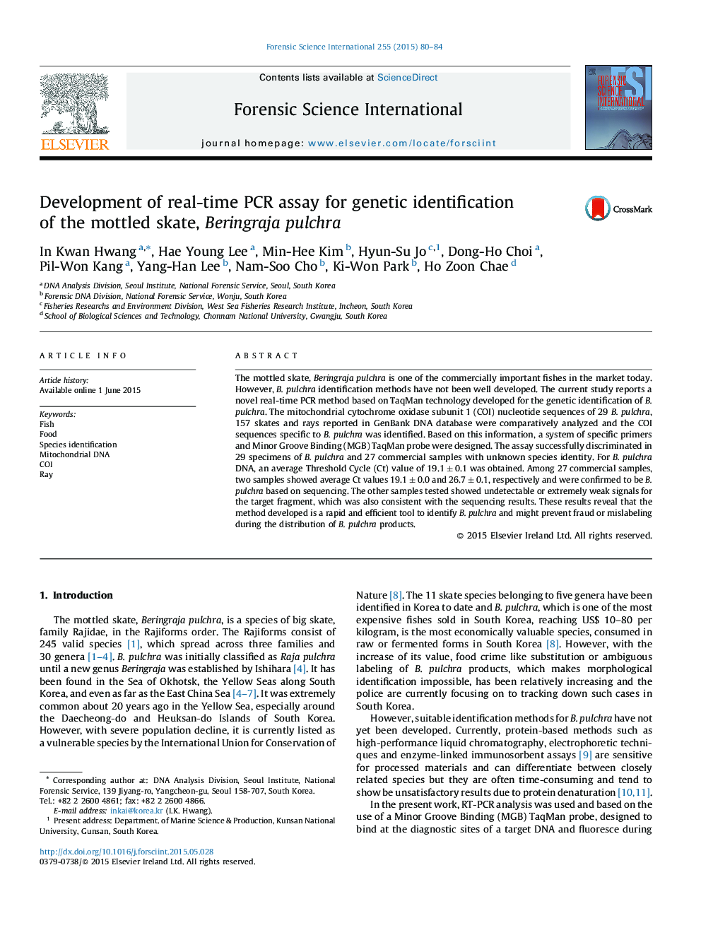Development of real-time PCR assay for genetic identification of the mottled skate, Beringraja pulchra