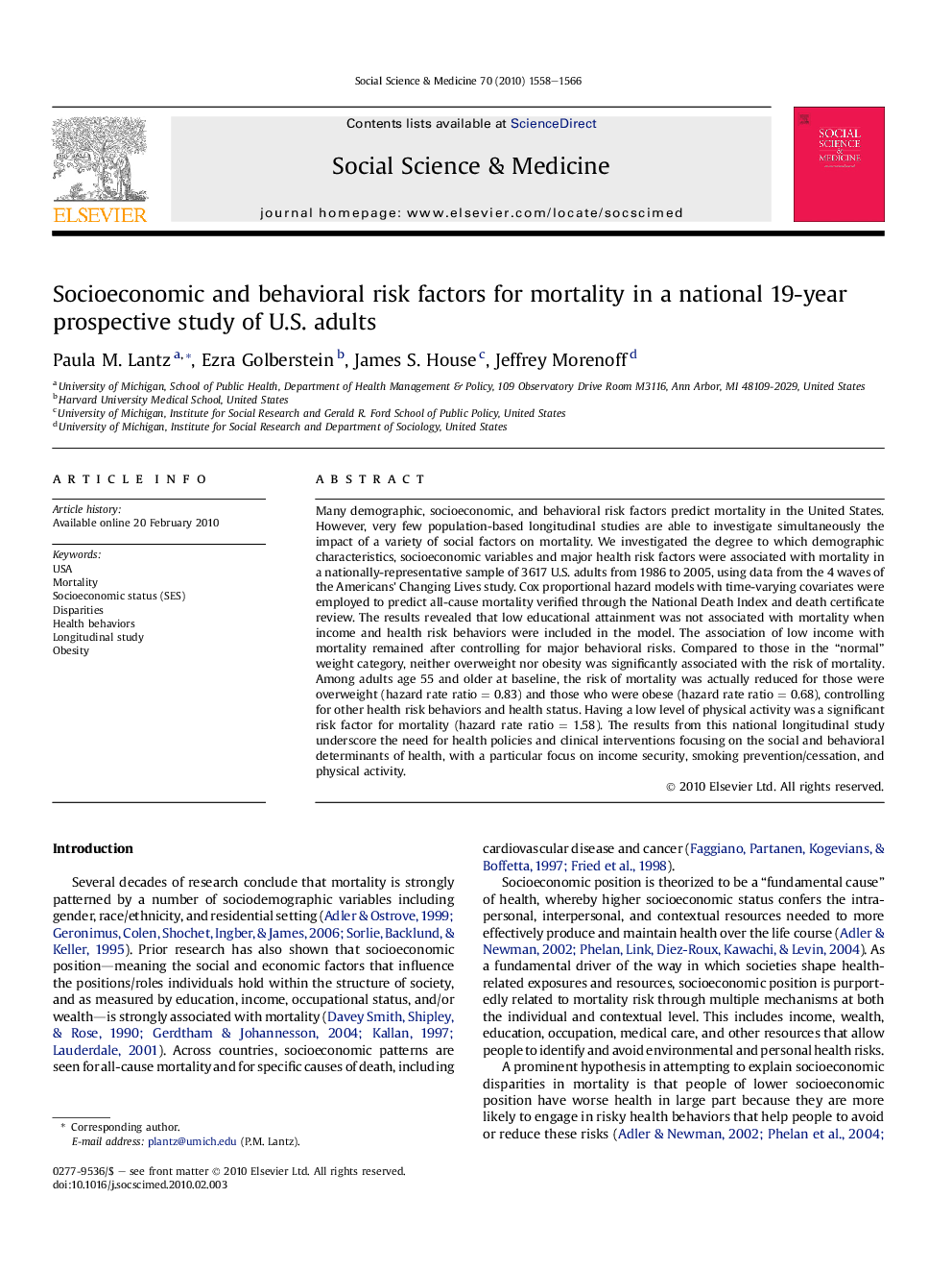 Socioeconomic and behavioral risk factors for mortality in a national 19-year prospective study of U.S. adults